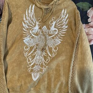 Affliction Mustard Hoodie with White Wing Graphic